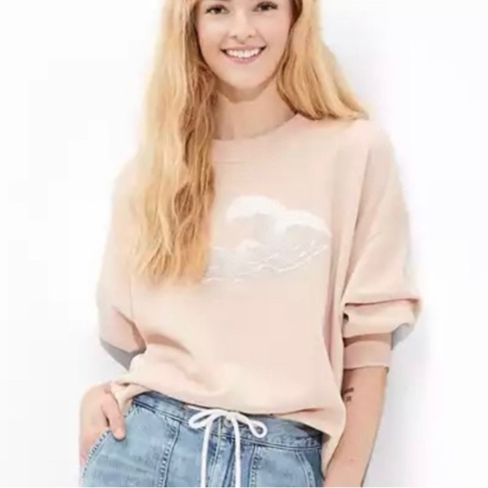 American Eagle Graphic Ocean Crew Neck Oversized Sweater Peach Cream Size S